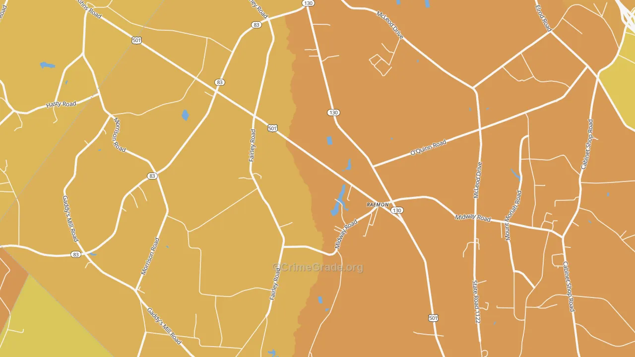Raemon, NC Map of Vehicle Theft Rates