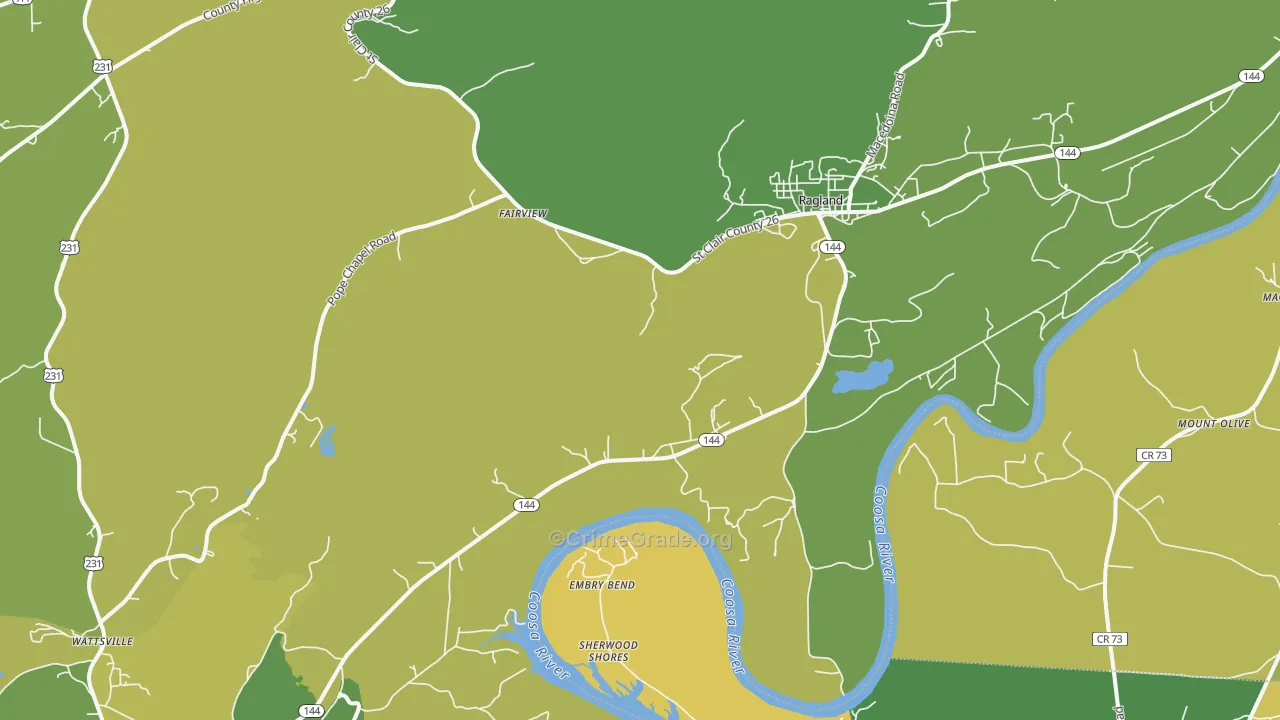 Ragland, AL Map of Vehicle Theft Rates