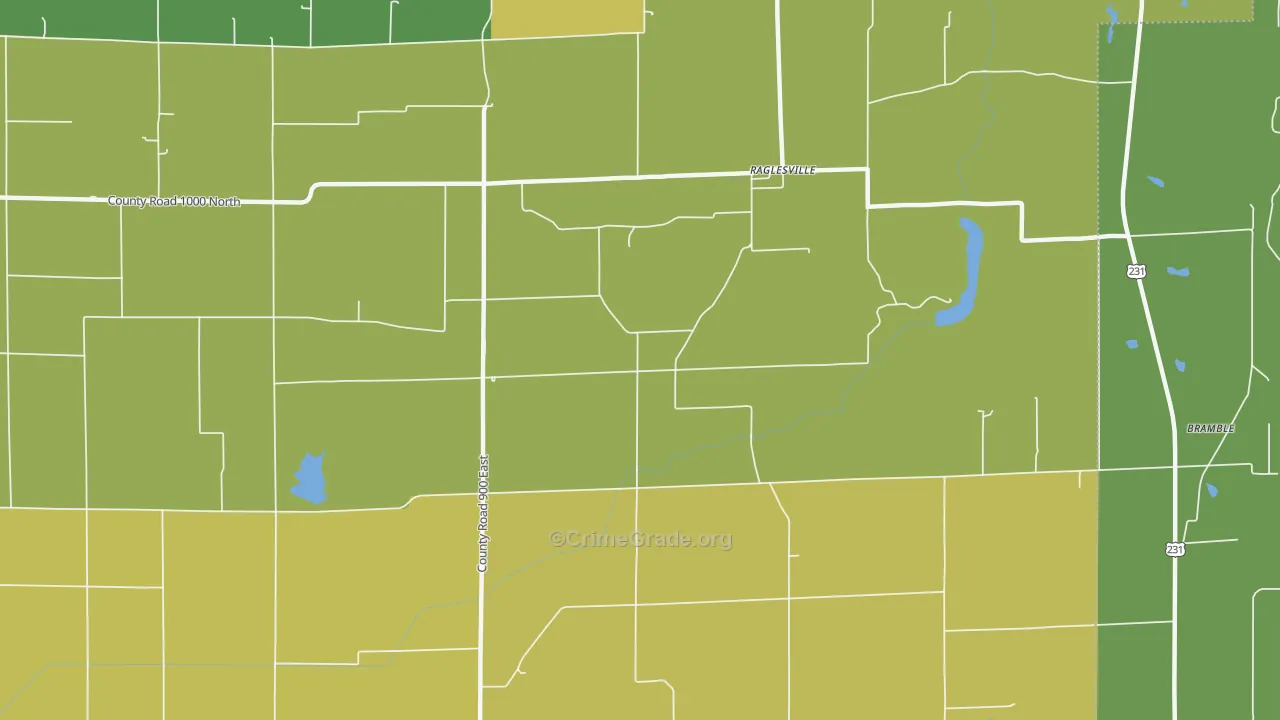 Raglesville, IN Map of Vehicle Theft Rates