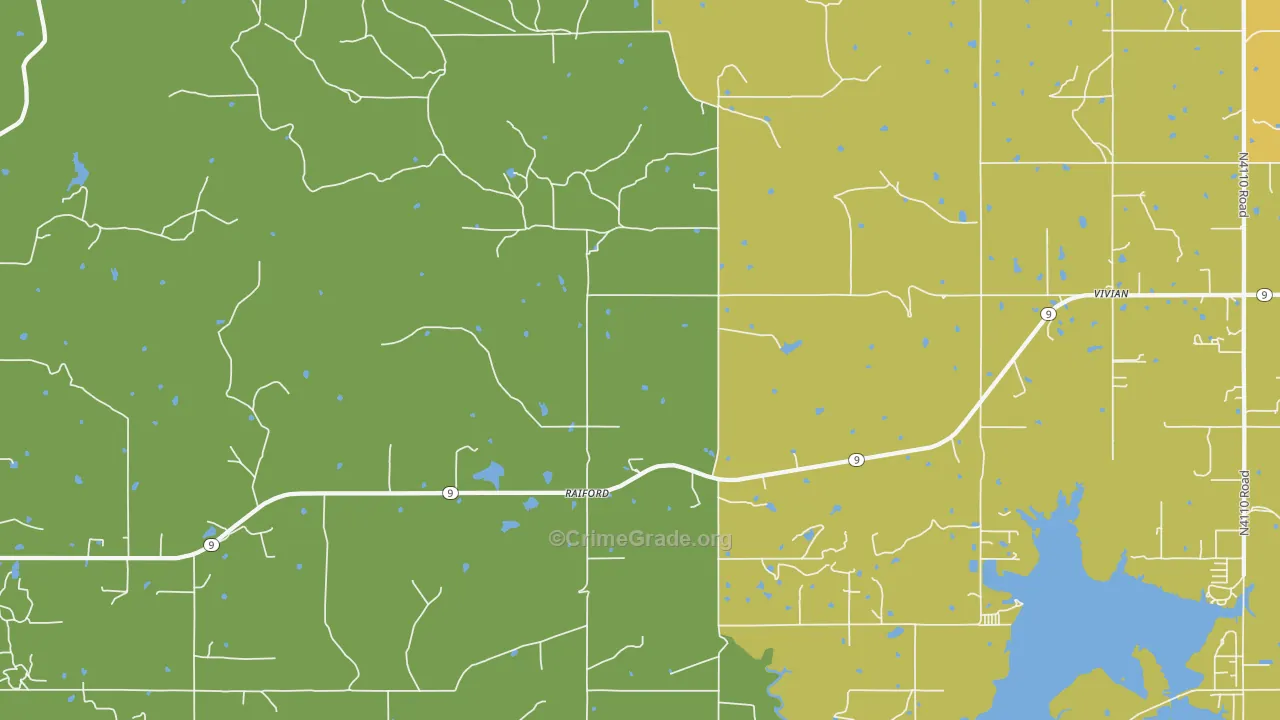 Raiford, OK Map of Vehicle Theft Rates