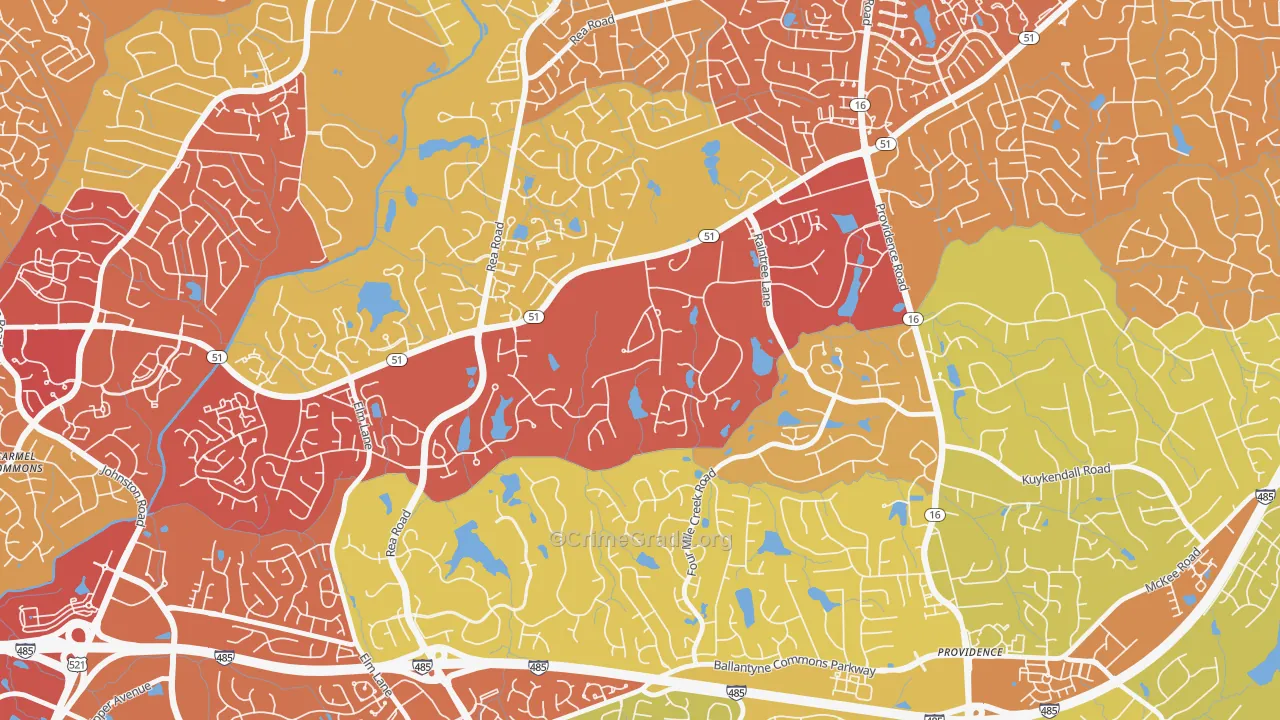 Rain Tree, Charlotte, NC Map of Vehicle Theft Rates