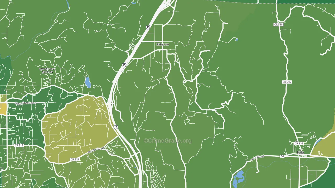Rainbow, CA Map of Vehicle Theft Rates
