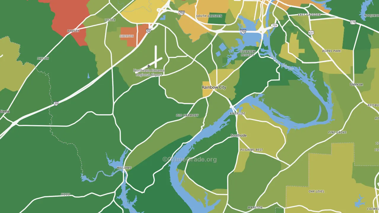 Rainbow City, AL Map of Vehicle Theft Rates