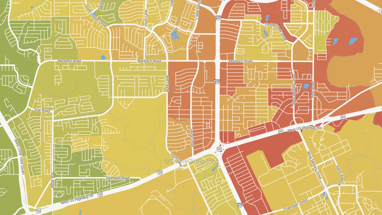 Rainbow Hills, San Antonio, TX Map of Vehicle Theft Rates
