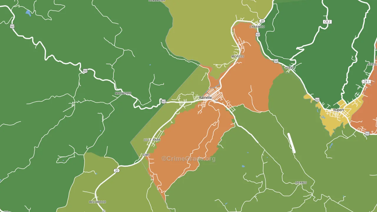 Rainelle, WV Map of Vehicle Theft Rates