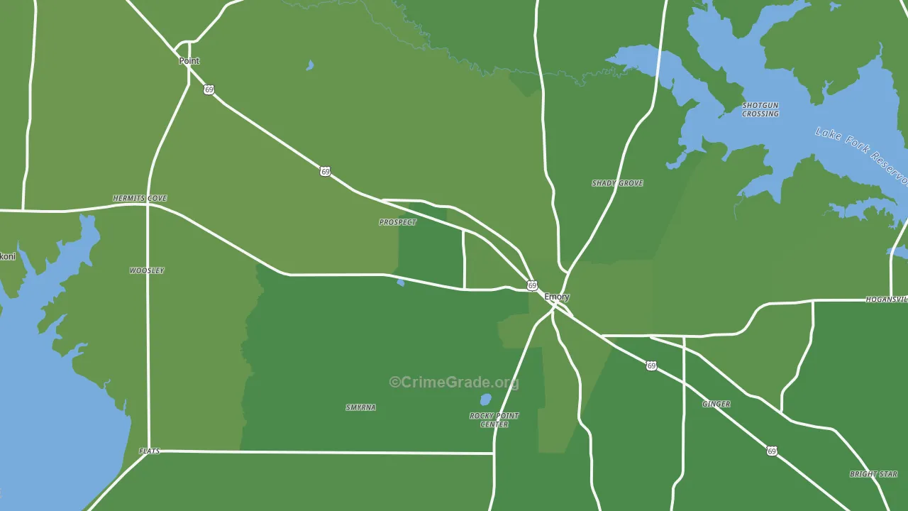 Rains County, TX Map of Vehicle Theft Rates