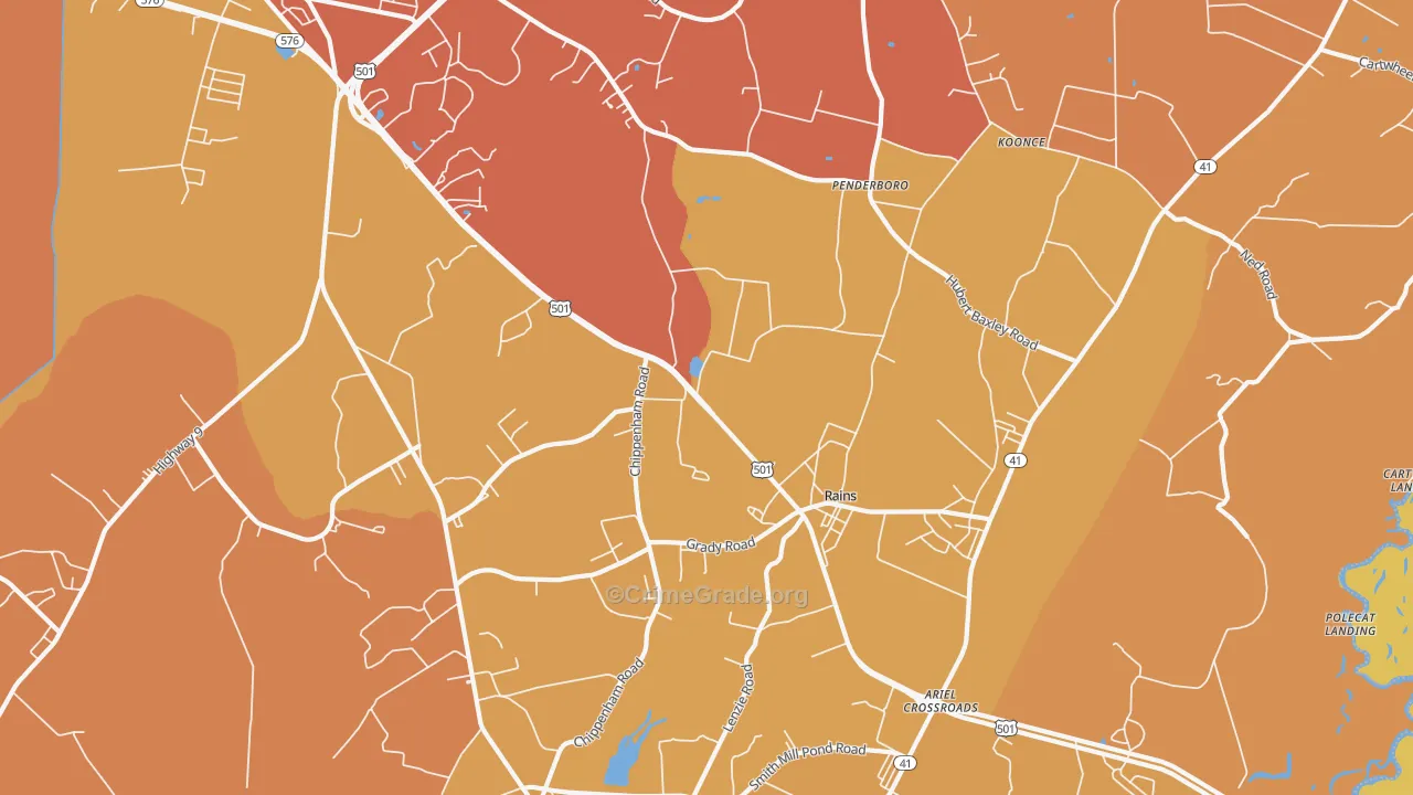 Rains, SC Map of Vehicle Theft Rates