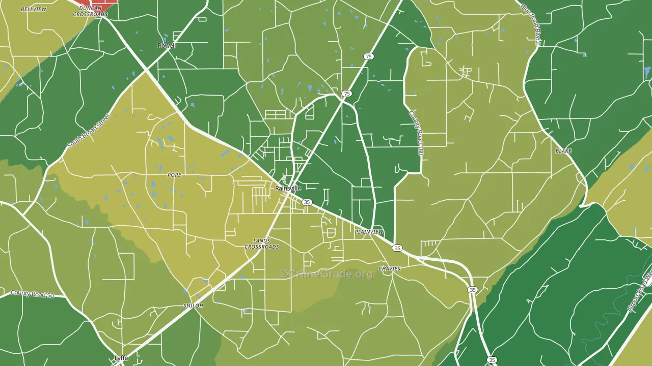 Rainsville, AL Map of Vehicle Theft Rates