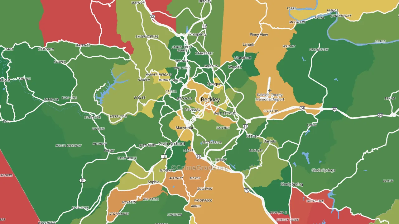 Raleigh County, WV Map of Vehicle Theft Rates