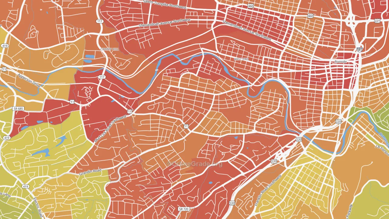 Raleigh Court, Roanoke, VA Map of Vehicle Theft Rates