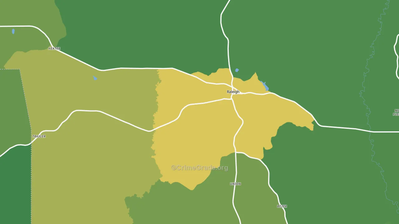 Raleigh, MS Map of Vehicle Theft Rates