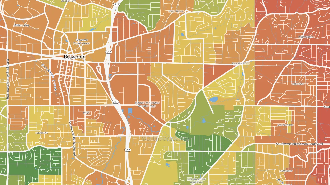Raleigh West, Beaverton, OR Map of Vehicle Theft Rates