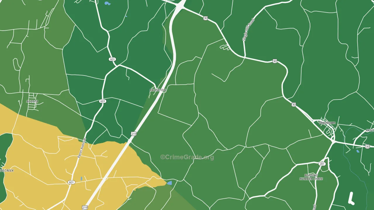 Ralphton, PA Map of Vehicle Theft Rates