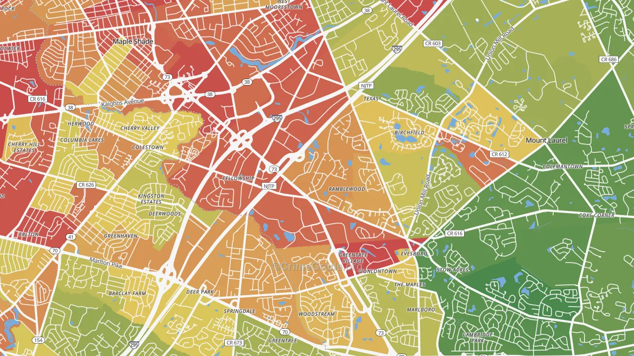 Ramblewood, NJ Map of Vehicle Theft Rates