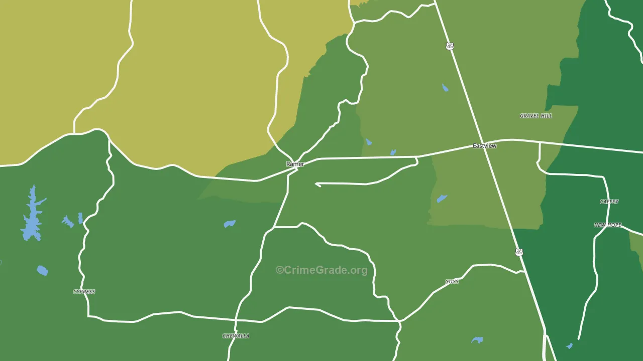 Ramer, TN Map of Vehicle Theft Rates