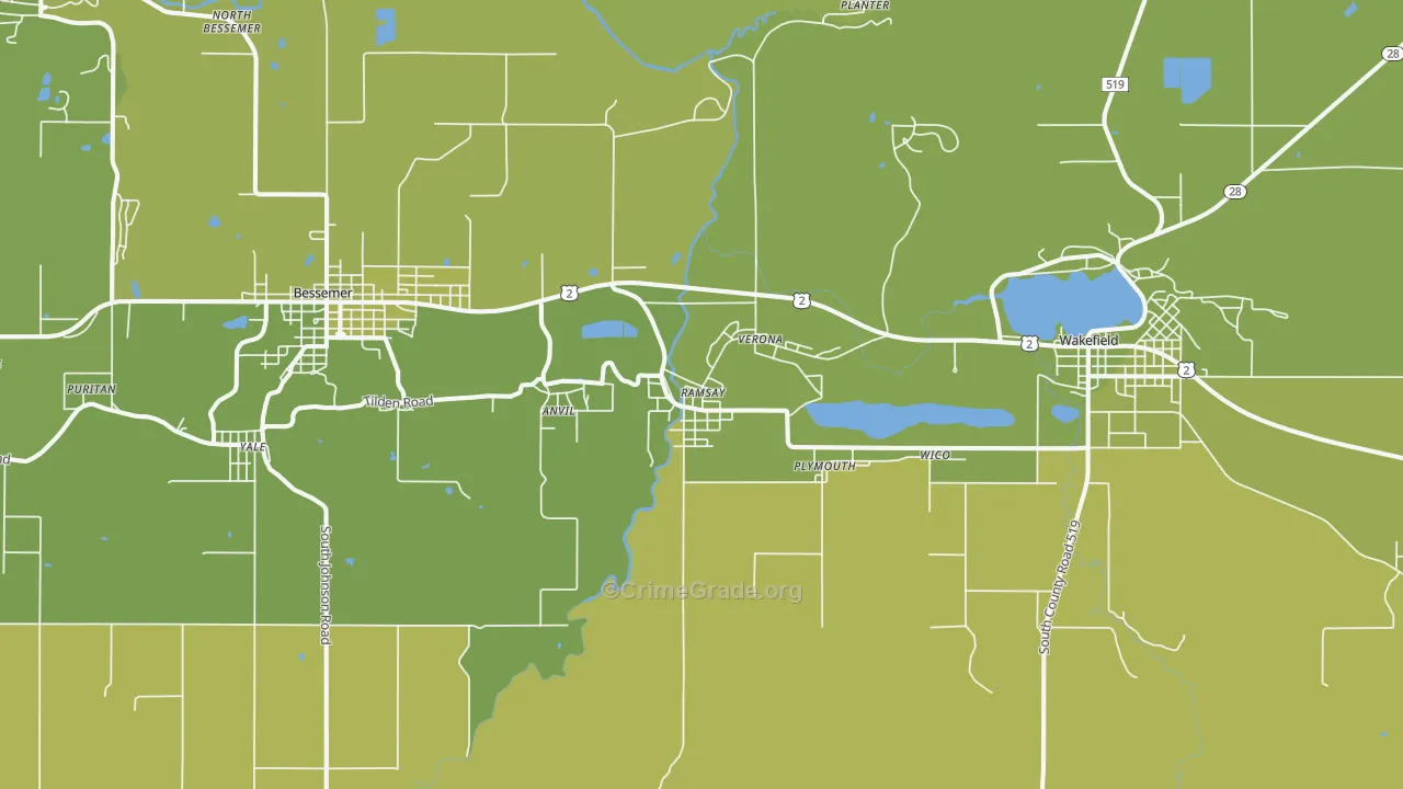 Ramsay, MI Map of Vehicle Theft Rates