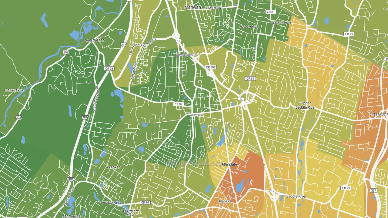 Ramsey, NJ Map of Vehicle Theft Rates