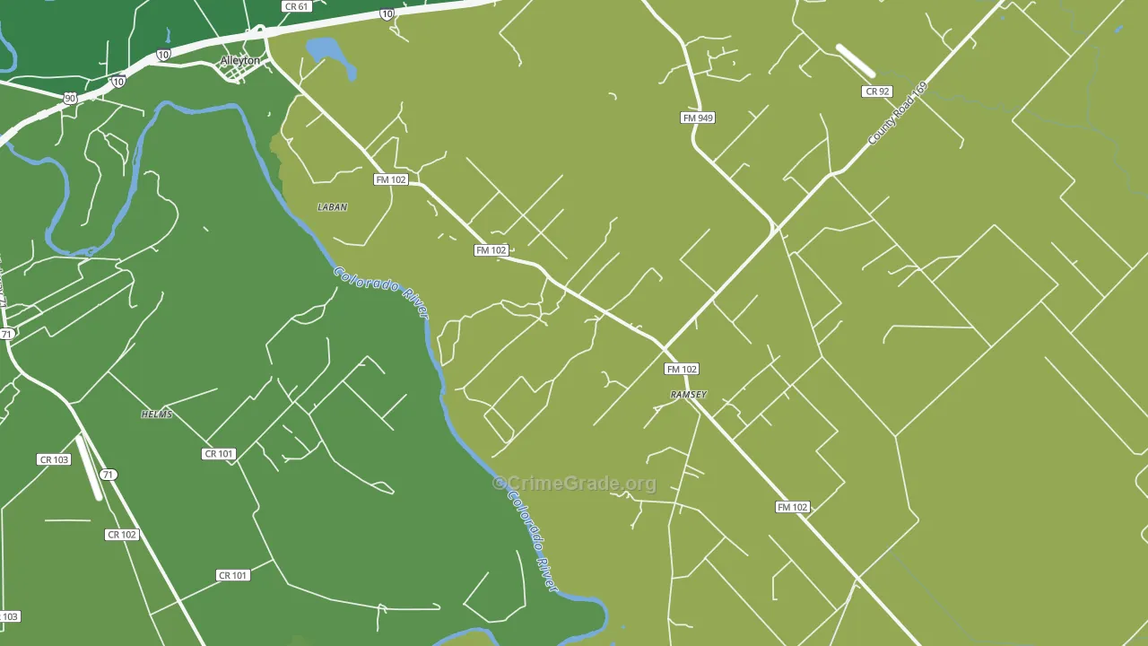 Ramsey, TX Map of Vehicle Theft Rates