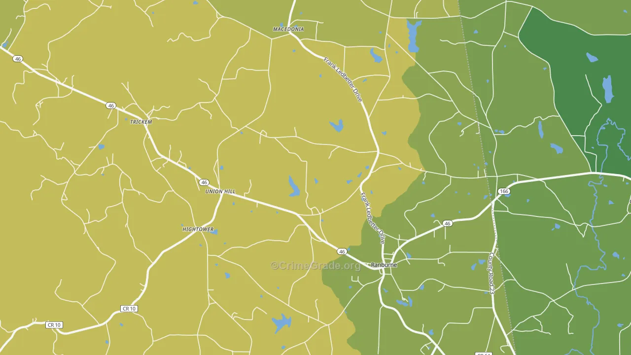 Ranburne, AL Map of Vehicle Theft Rates