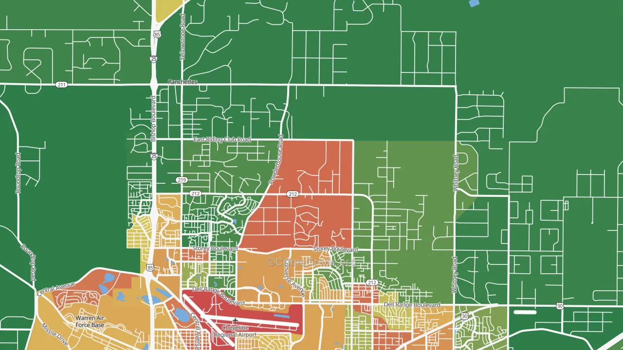 Ranchettes, WY Map of Vehicle Theft Rates