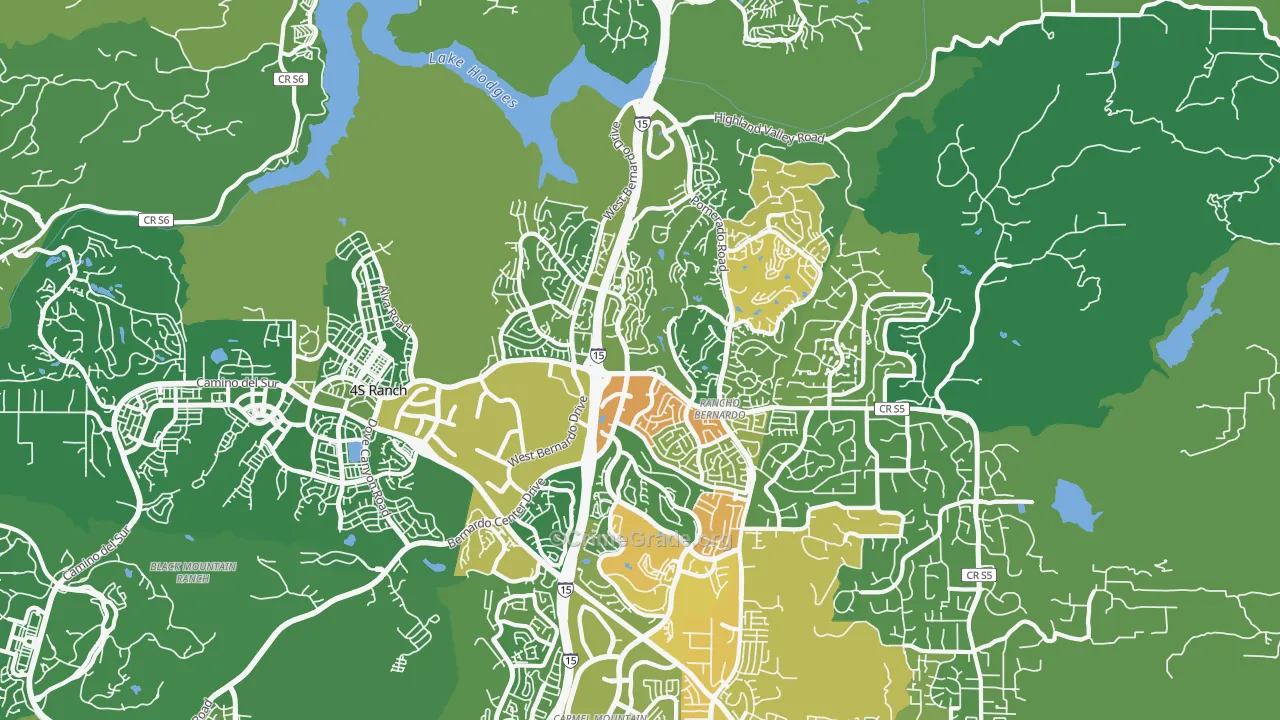 Rancho Bernadino, San Diego, CA Map of Vehicle Theft Rates