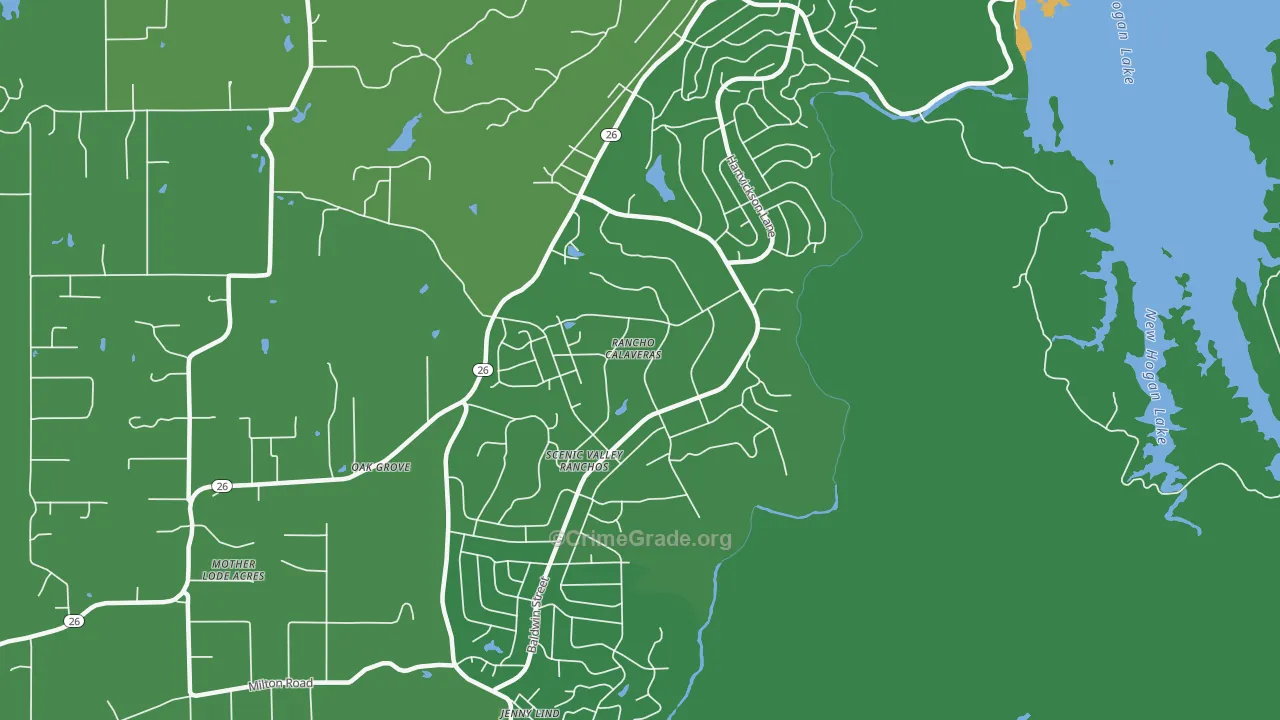 Rancho Calaveras, CA Map of Vehicle Theft Rates