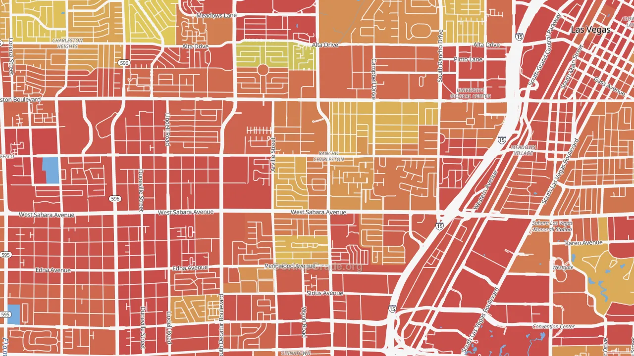 Rancho Charleston, Las Vegas, NV Map of Vehicle Theft Rates