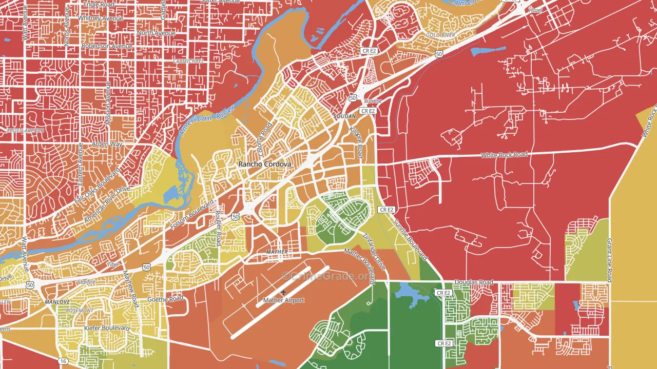 Rancho Cordova, CA Map of Vehicle Theft Rates