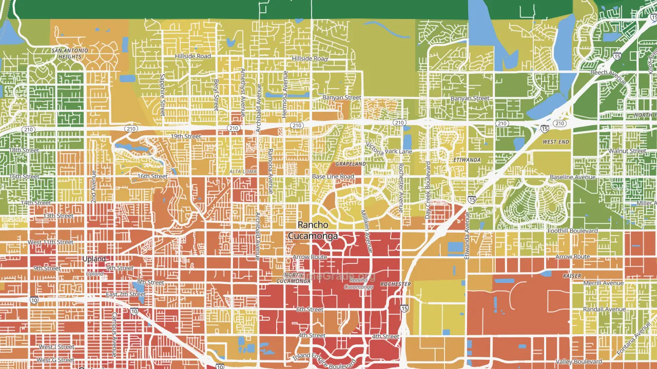 Rancho Cucamonga, CA Map of Vehicle Theft Rates