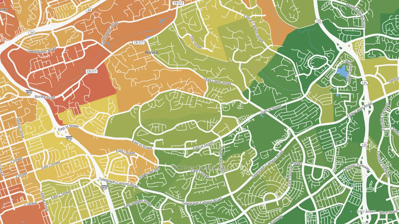 Rancho del Rey, Chula Vista, CA Map of Vehicle Theft Rates