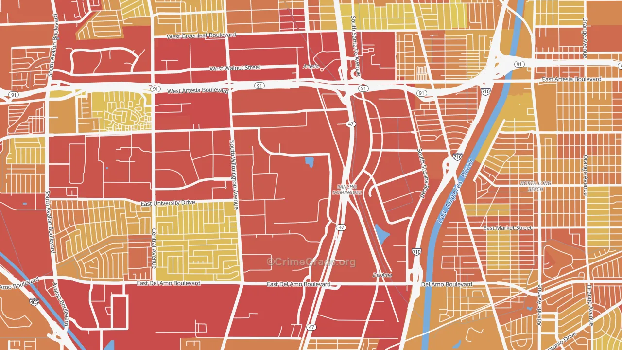 Rancho Dominguez, Compton, CA Map of Vehicle Theft Rates