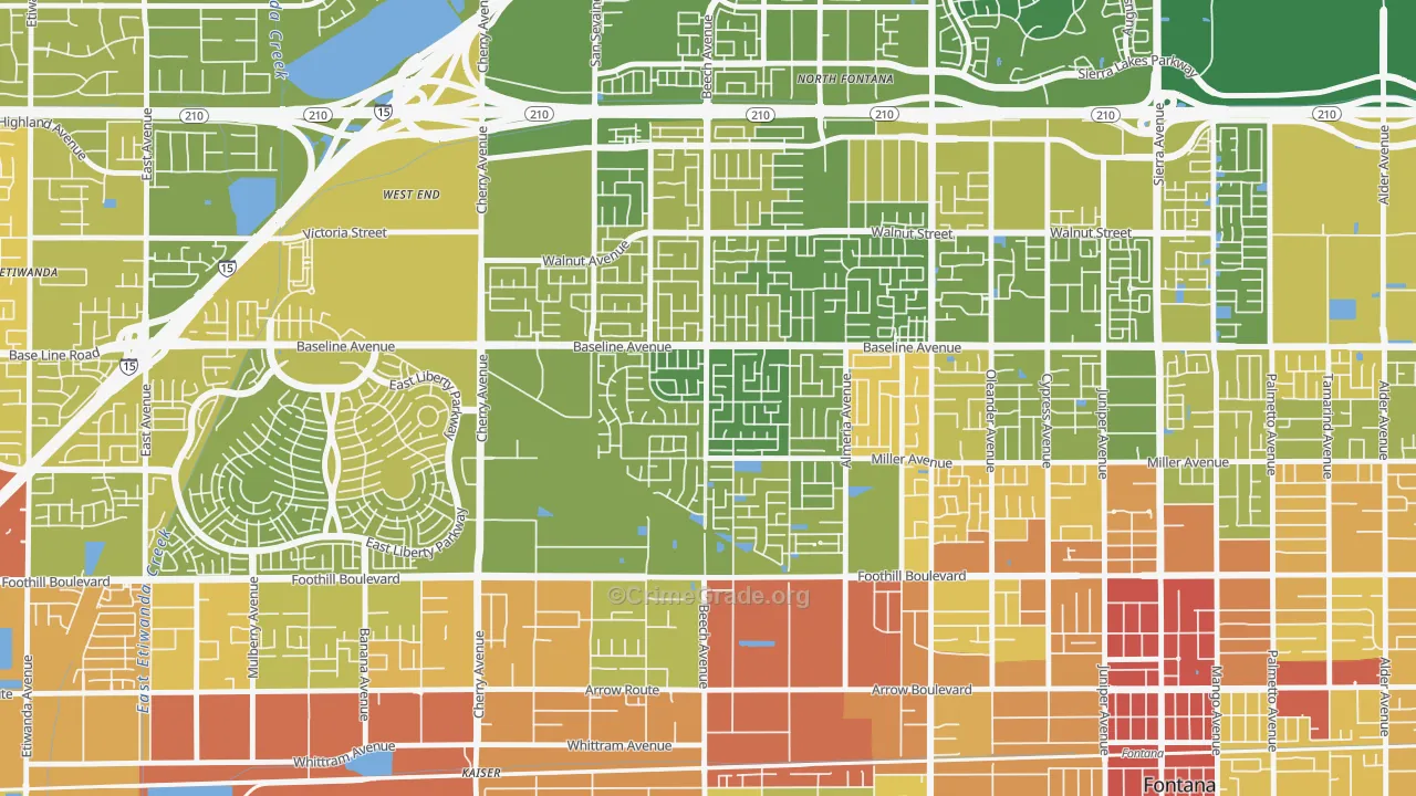 Rancho Fontana, Fontana, CA Map of Vehicle Theft Rates