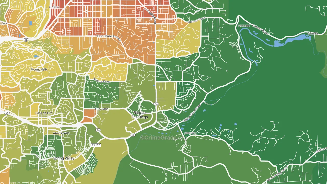 Rancho San Diego, CA Map of Vehicle Theft Rates