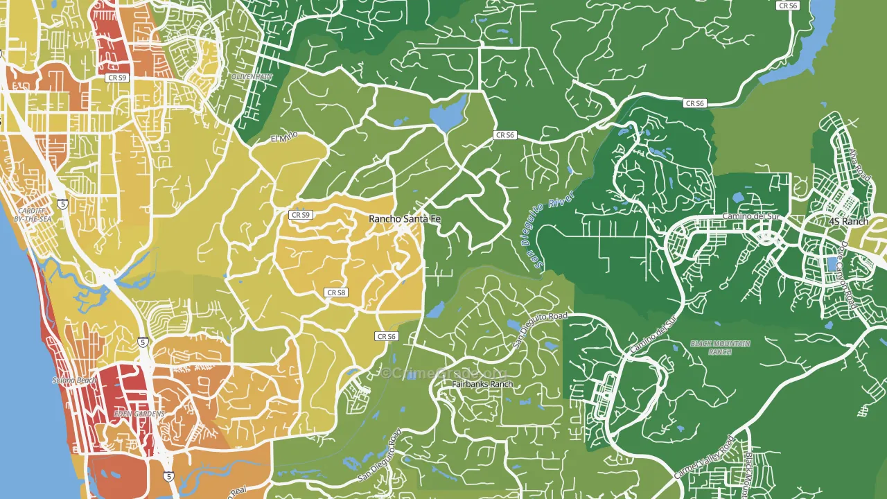 Rancho Santa Fe, CA Map of Vehicle Theft Rates