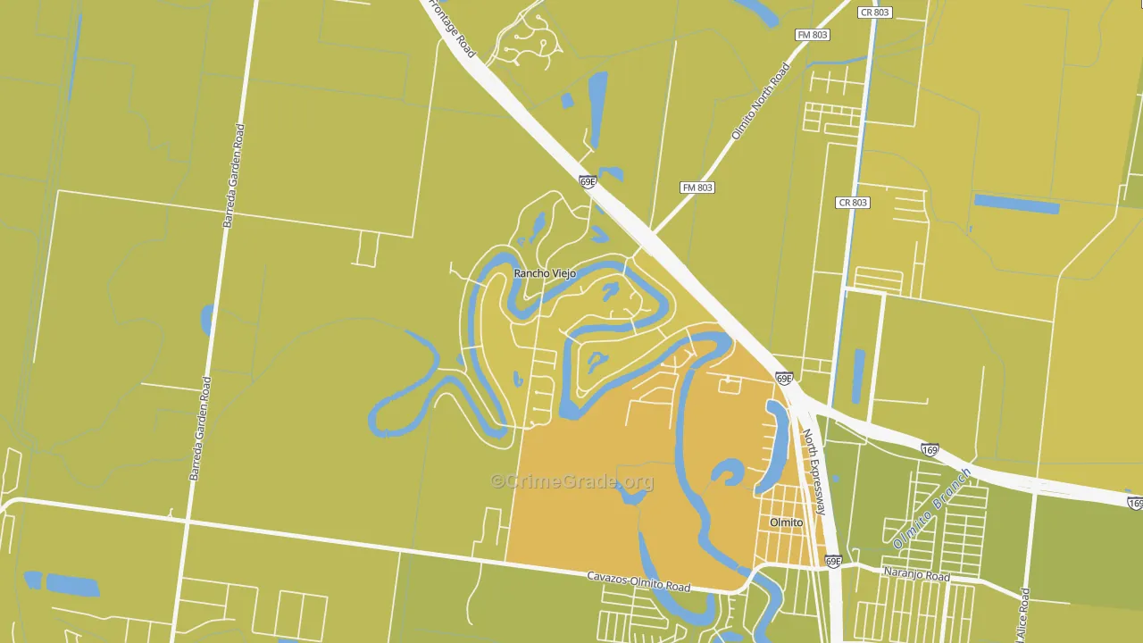 Rancho Viejo, TX Map of Vehicle Theft Rates