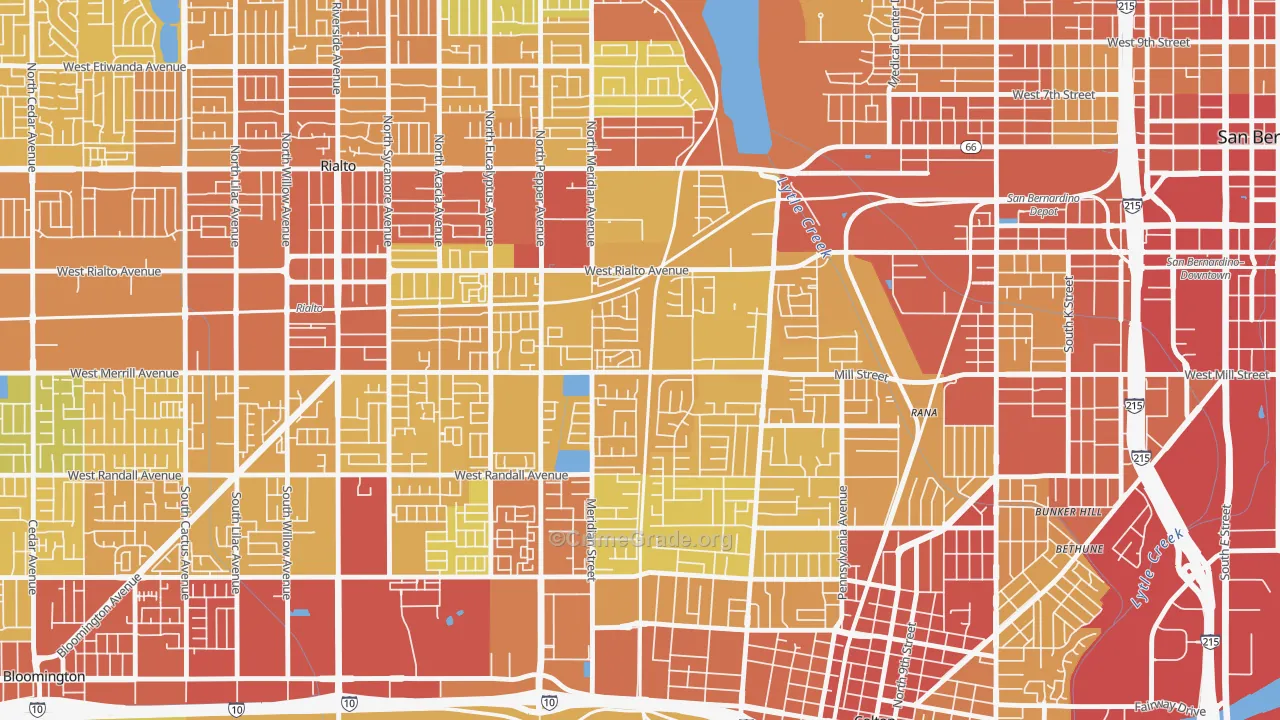 Rancho West, San Bernardino, CA Map of Vehicle Theft Rates