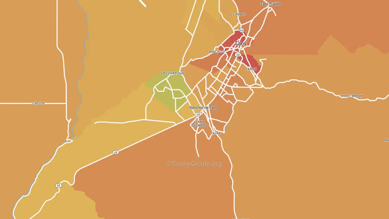 Ranchos de Taos, NM Map of Vehicle Theft Rates