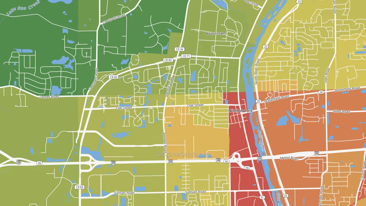 Randall Hills, North Aurora, IL Map of Vehicle Theft Rates