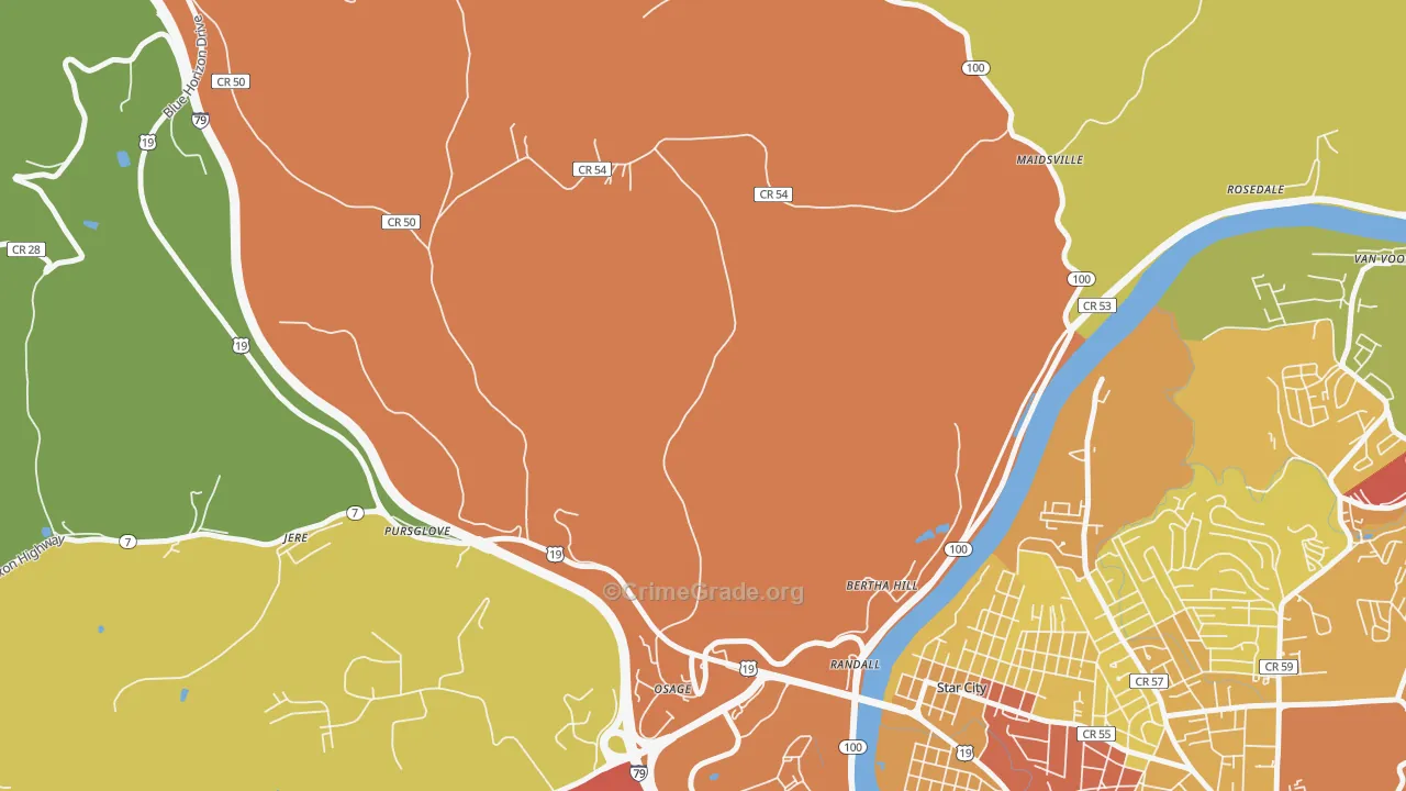 Randall, WV Map of Vehicle Theft Rates