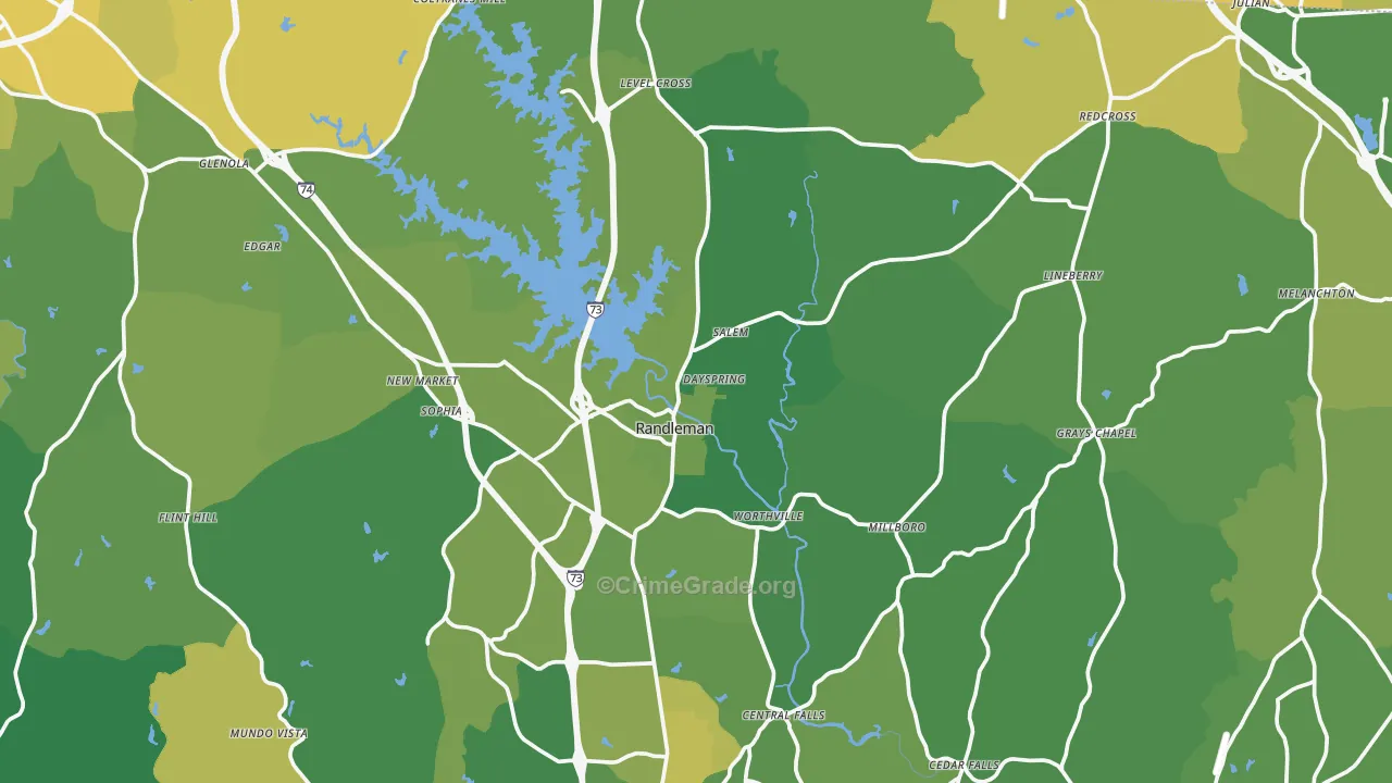 Randleman, NC Map of Vehicle Theft Rates