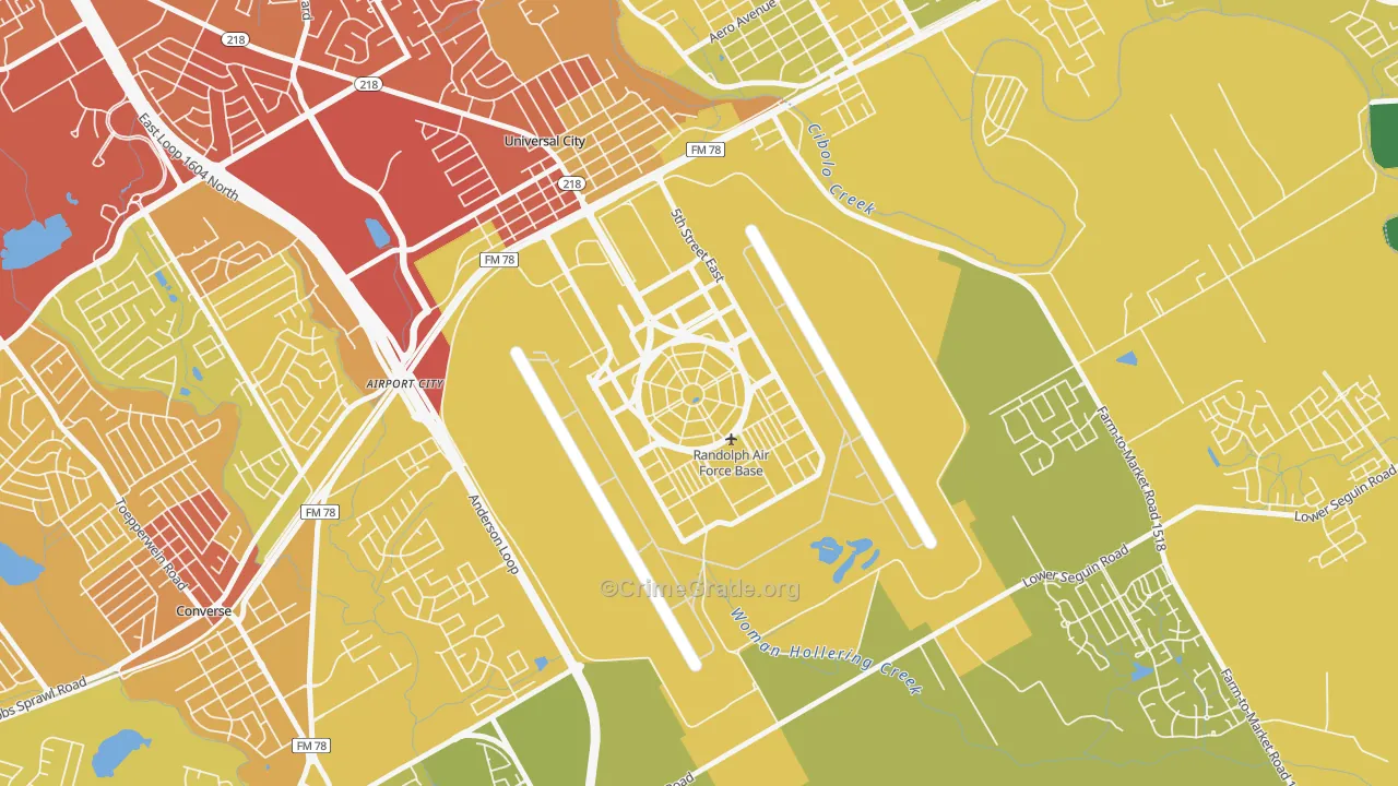 Randolph AFB, TX Map of Vehicle Theft Rates
