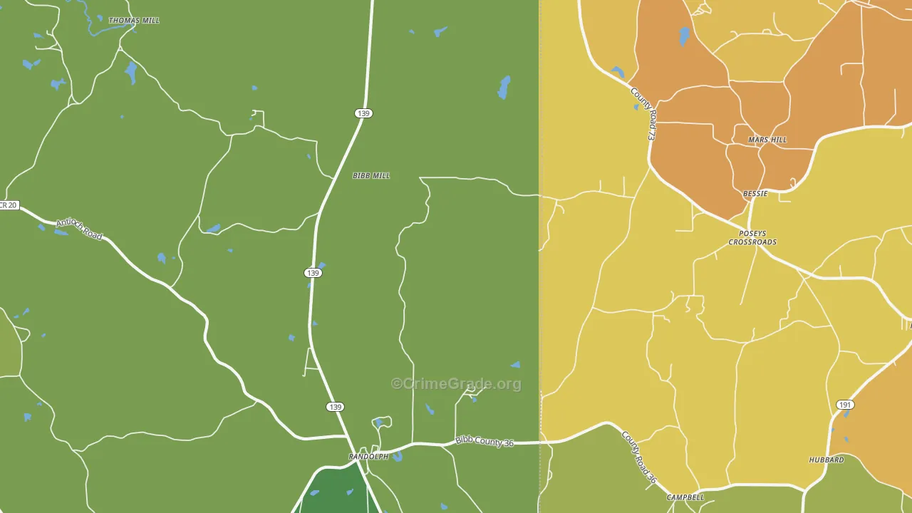 Randolph, AL Map of Vehicle Theft Rates