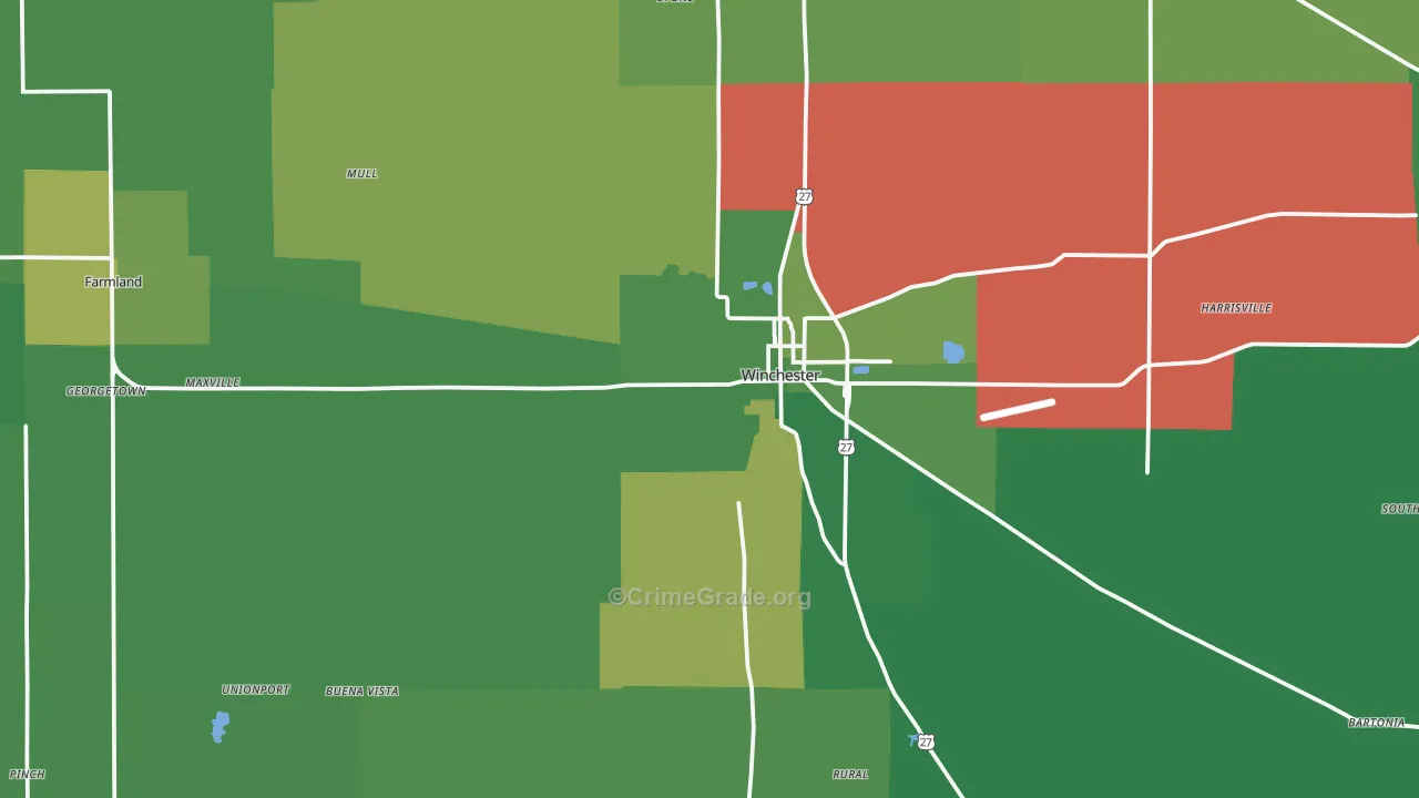Randolph County, IN Map of Vehicle Theft Rates