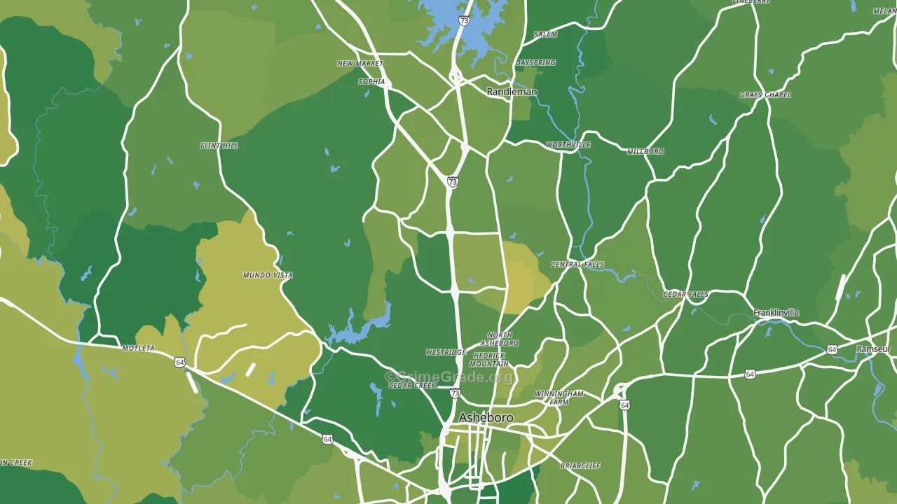 Randolph County, NC Map of Vehicle Theft Rates