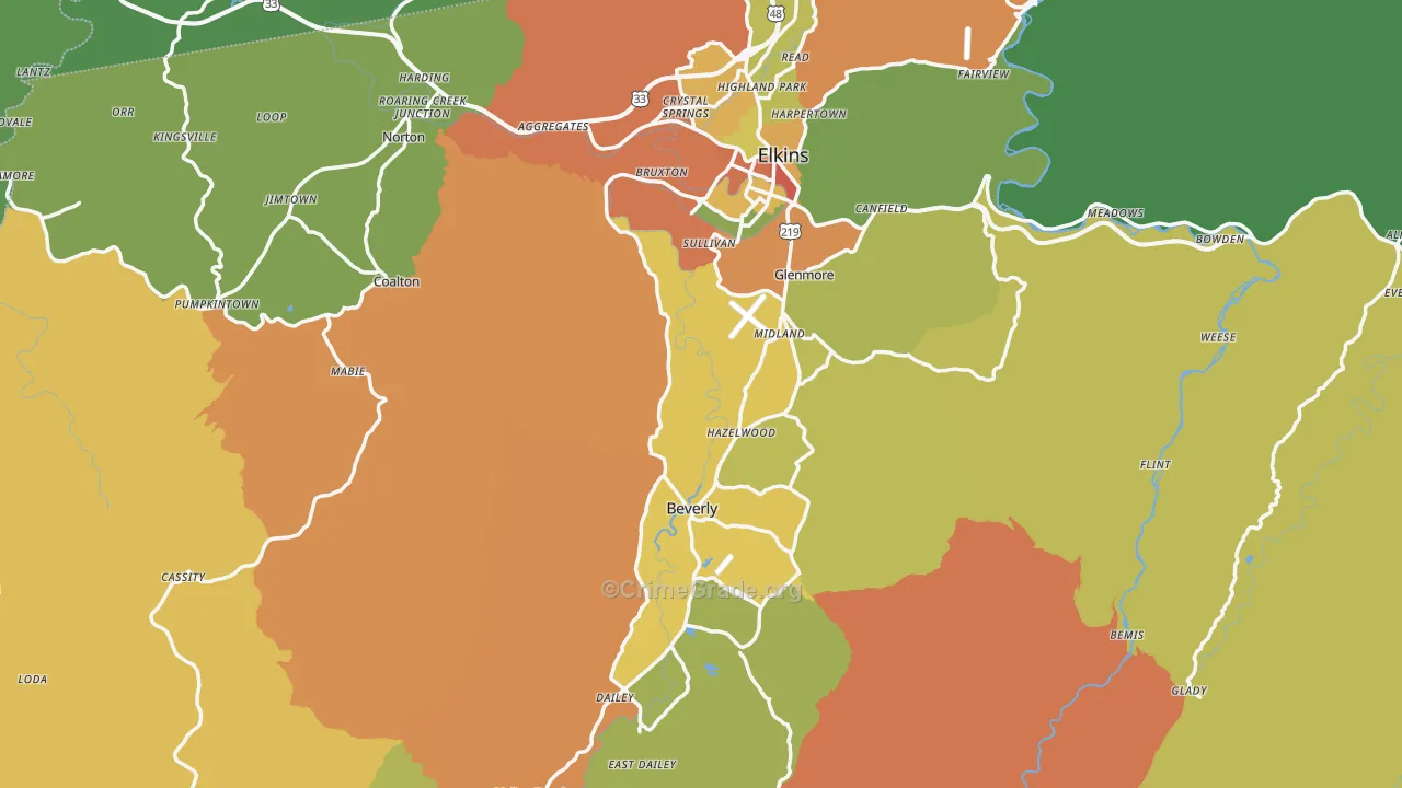 Randolph County, WV Map of Vehicle Theft Rates