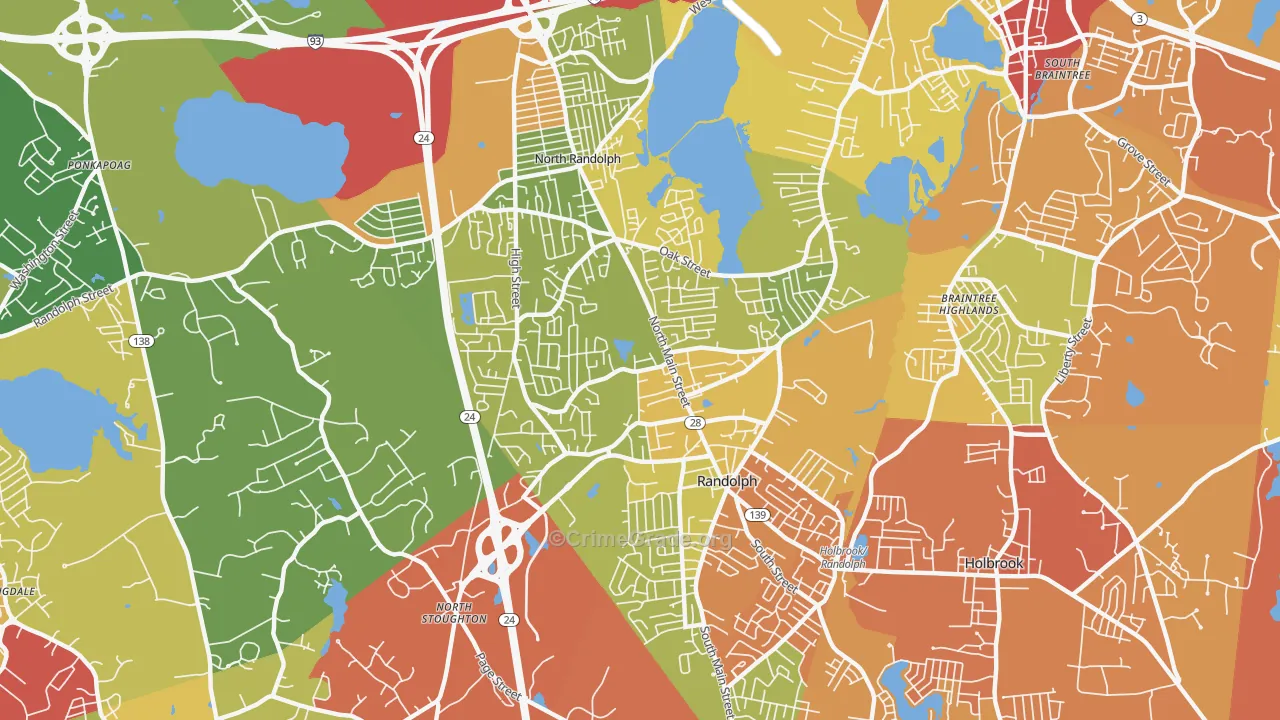 Randolph, MA Map of Vehicle Theft Rates