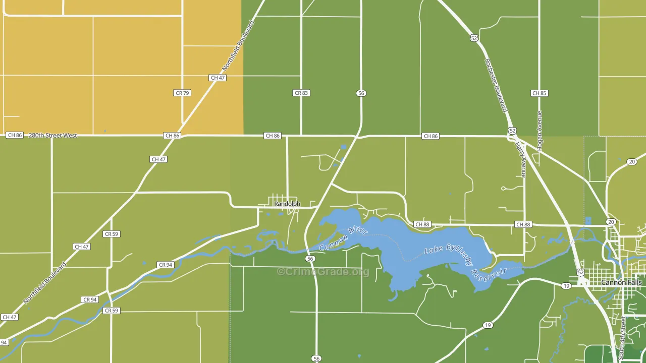 Randolph, MN Map of Vehicle Theft Rates
