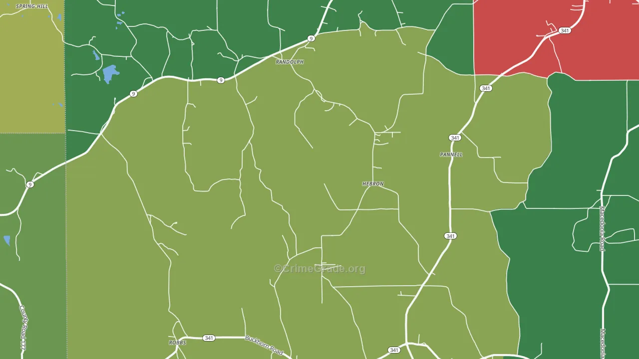 Randolph, MS Map of Vehicle Theft Rates