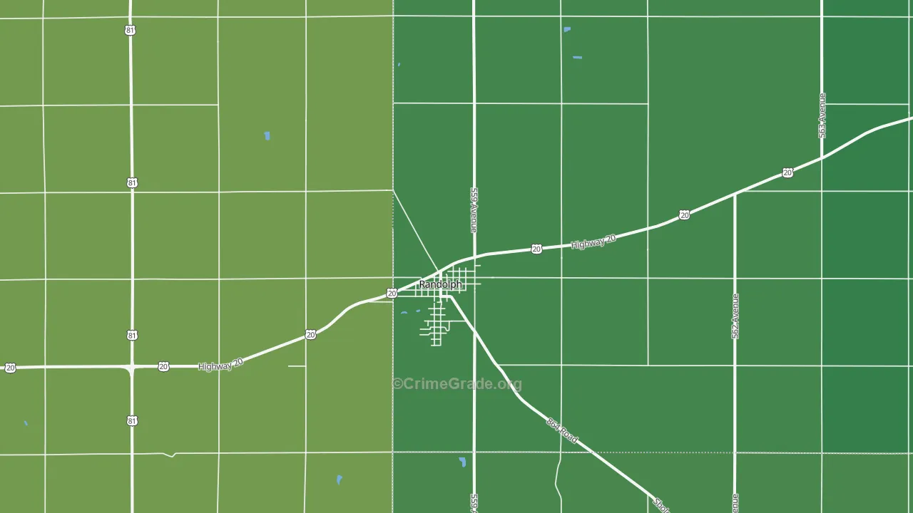Randolph, NE Map of Vehicle Theft Rates