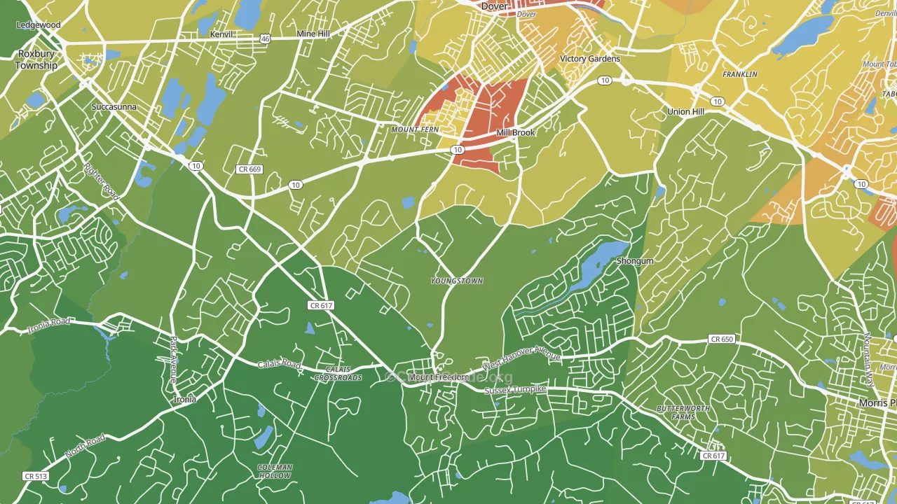 Randolph, NJ Map of Vehicle Theft Rates